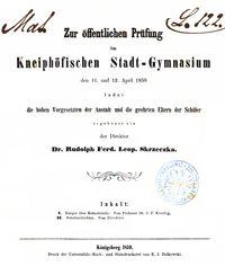 Zur öffentlichen Prüfung im Kneiphöfischen Stadt-Gymnasium den 11. und 12. April 1859