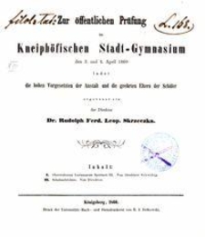 Zur öffentlichen Prüfung im Kneiphöfischen Stadt-Gymnasium den 3. und 4. April 1860