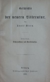 Geschichte der neuern Litteratur. Bd. 1, Frührenaissance und Vorreformation